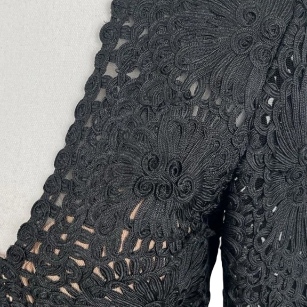 Jovani Black Lace Cocktail Dress Size 10 - 3/4 Sleeve V-Neck Fitted - Picture 5 of 12
